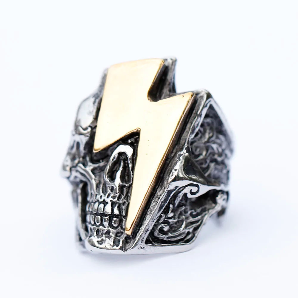 New Stainless Steel Lightning Skull Ring For Men Punk Rock Gothic Punk Metal Rock Biker Jewelry Accessories Wholesale