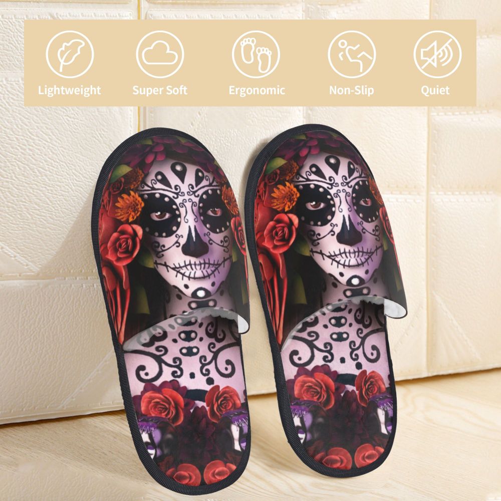 Halloween Catrina Sugar Skull House Slippers Soft Memory Foam Shoes Day Of The Dead Mexican Lady Comfy Warm Anti-Skid Slipper