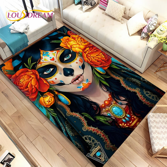 Gothic Horror Female Skull Dead Girl Area Rug,Carpet Rug for Home Living Room Bedroom Sofa Doormat Decor,kids Non-slip Floor Mat