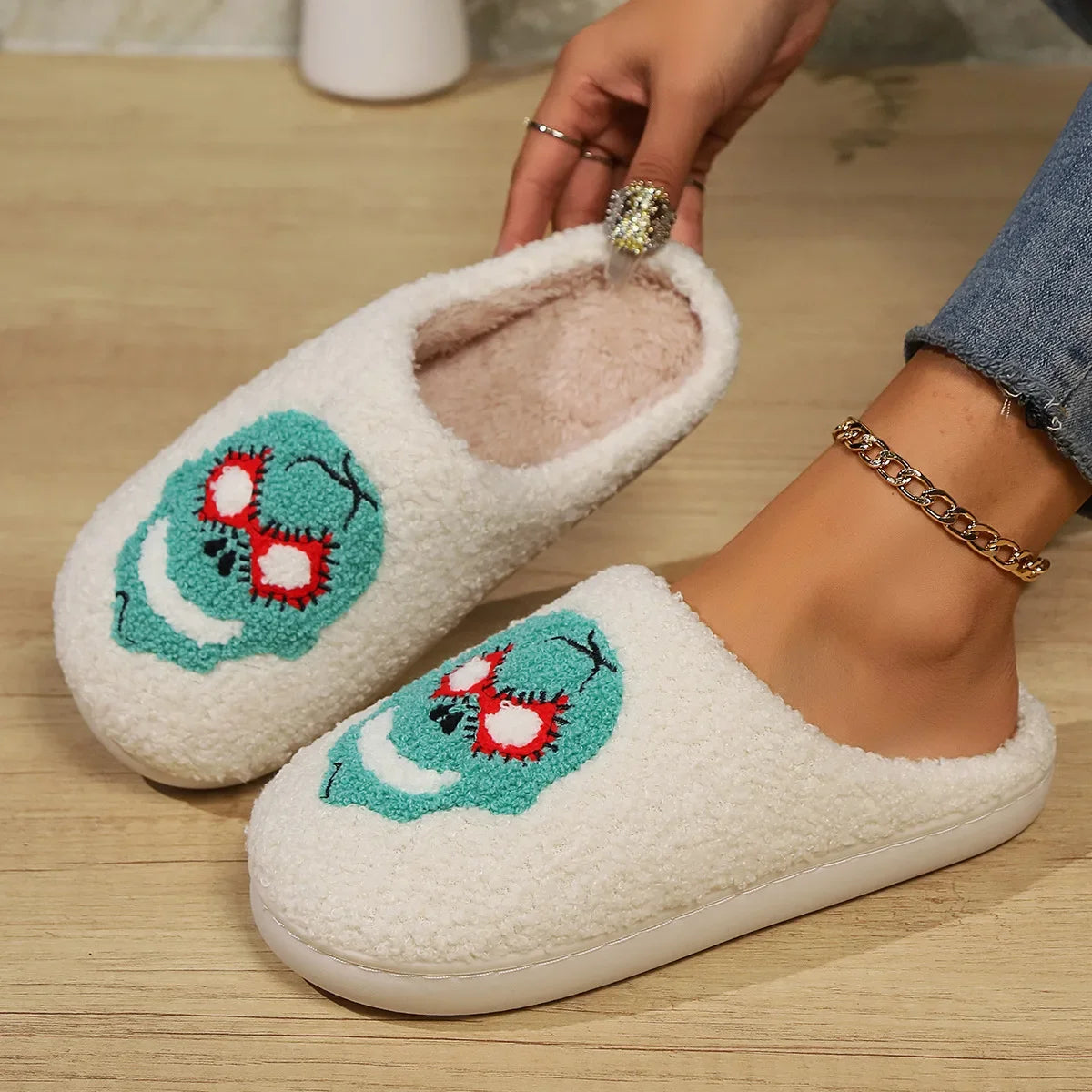 Halloween Ghost Cotton Slippers Home Flat Scream Slipper Indoor Non-slip Thickened Shoes Skull Slippers Halloween Gift Women Men