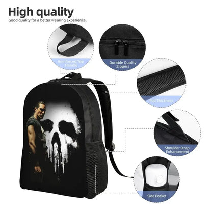 Customized Superhero Backpack Men Women Basic Bookbag for College School Punisher Skull Symbol Bags