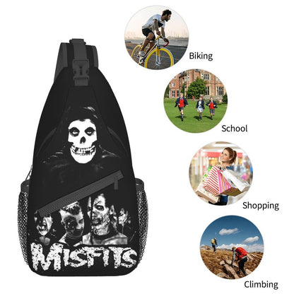 Misfits Skull Sling Crossbody Chest Bag Men Fashion Horror Punk Rock Music Shoulder Backpack for Travel Cycling