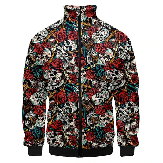 3D Printed Terror Skull Pattern Jacket Sportswear Stand Up Collar Zipper Jacket Coat Men's Vintage Baseball Jackets Clothing