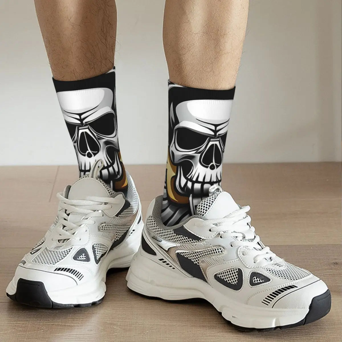 Skull Guitar Funny Men's Socks Vintage Heavy Metal Rock Music Art Hip Hop Seamless Crew Sock Gift Pattern Printed