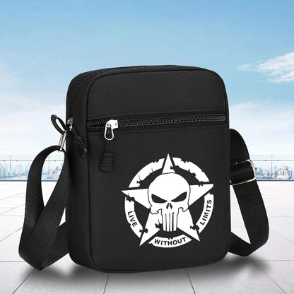 Fashion Skull Head Pattern Mini Oxford Crossbody Bag Print Single Shoulder Bags Adjustable Strap Black Casual Sports Travel