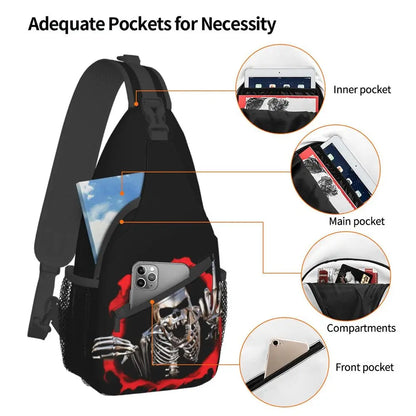 Gothic Skeleton Death Skull Sling Chest Bag Custom Crossbody Shoulder Backpack for Men Cycling Camping Daypack