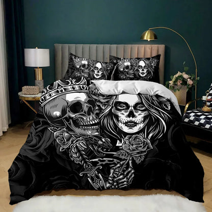 Halloween Skull Duvet Cover Soft King Size 3D Skull Printed Bedding Quilt Cover with Pillowcase for Lovers Bedding Set for Adult