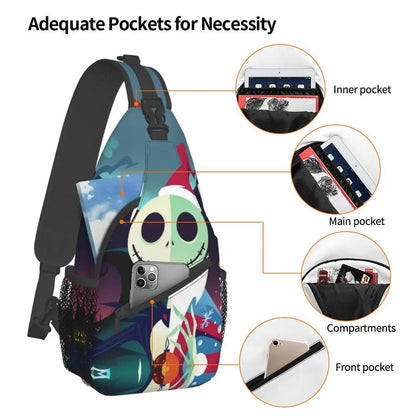 Custom Halloween Skull Jack Sling Crossbody Backpack Men Tim Burton Christmas Horror Movie Shoulder Chest Bag for Hiking