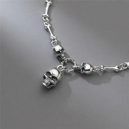 YIZIZAI Gothic Style 100% 925 Sterling Silver Women Creative Retro Skull Bone Chain Bracelet For Halloween party