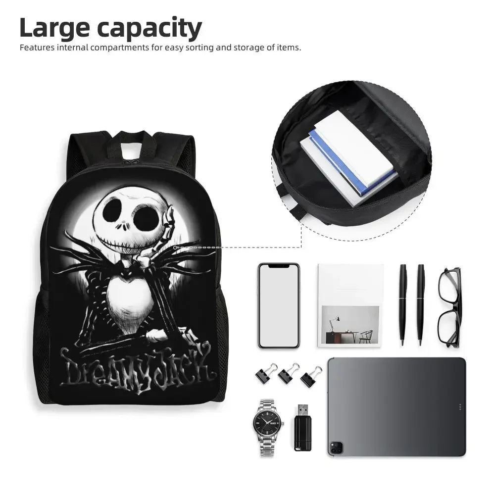 Custom Nightmare Before Christmas Backpacks for Men Women School College Student Bookbag Skellington Halloween Skull Bags