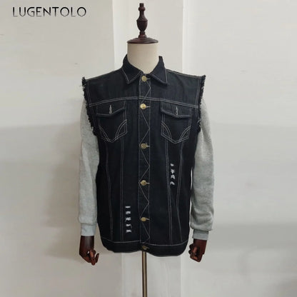 Skull Jean Jacket Men Motorcycle Denim Vest Large Size Spring Summer Streetwear Waistcoat