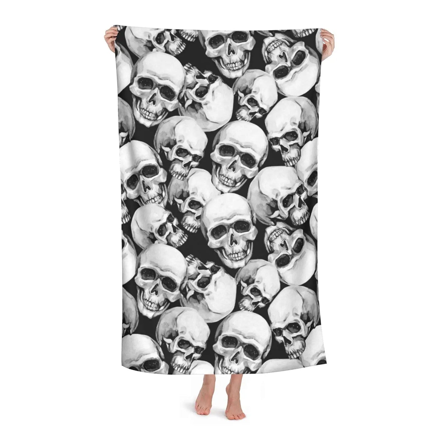 Goth Skull Beach Towel Microfiber Quick Dry Bath Gothic White and Black Towels Soft Lightweight Pool for Adults and Kids