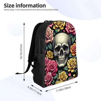 Personalized Skull Rose Backpacks Men Women Basic Bookbag for School College Bags