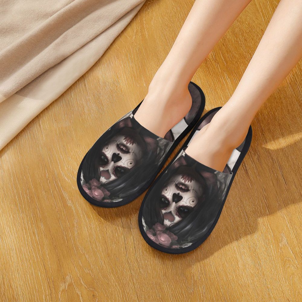 Halloween Catrina Sugar Skull House Slippers Soft Memory Foam Shoes Day Of The Dead Mexican Lady Comfy Warm Anti-Skid Slipper