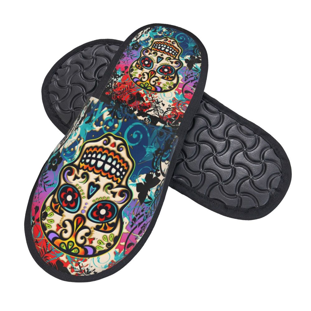 Halloween Catrina Sugar Skull House Slippers Soft Memory Foam Shoes Day Of The Dead Mexican Lady Comfy Warm Anti-Skid Slipper