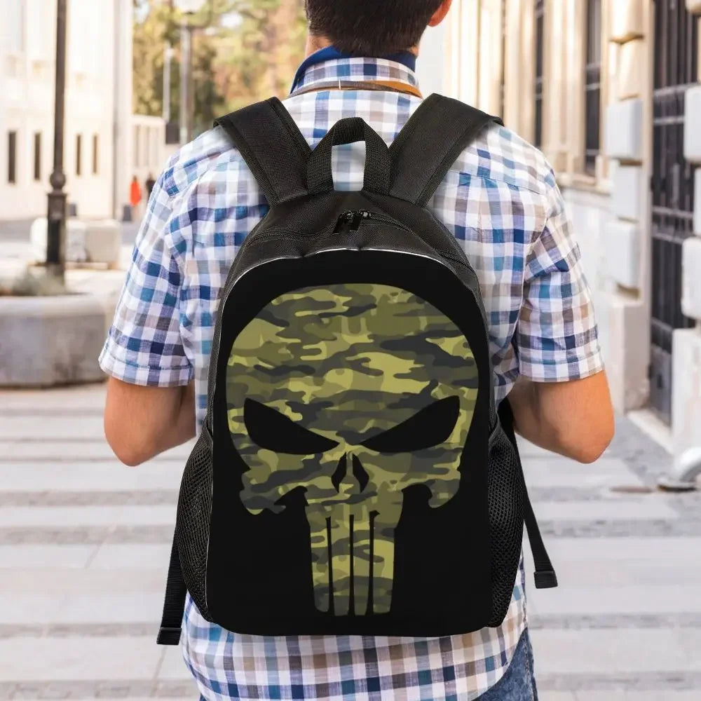 Customized Superhero Backpack Men Women Basic Bookbag for College School Punisher Skull Symbol Bags