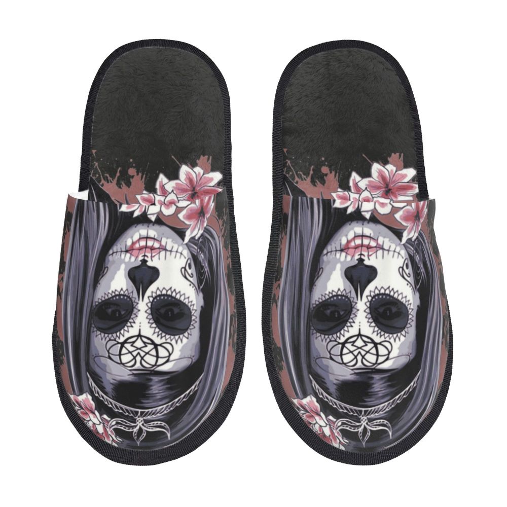 Halloween Catrina Sugar Skull House Slippers Soft Memory Foam Shoes Day Of The Dead Mexican Lady Comfy Warm Anti-Skid Slipper