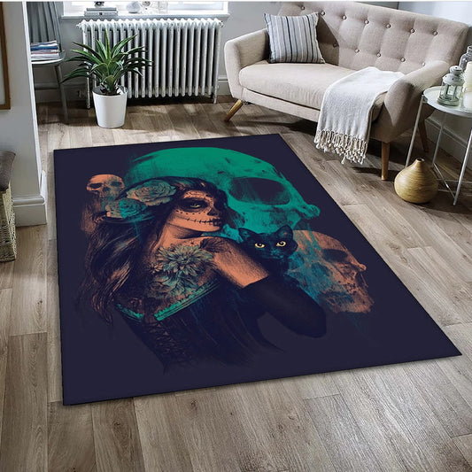 Gothic Female Skull Horror Dead Girl Area Rug,Carpet for Home Living Room Bedroom Sofa Doormat Decor,kids Non-slip Floor Mat 3D