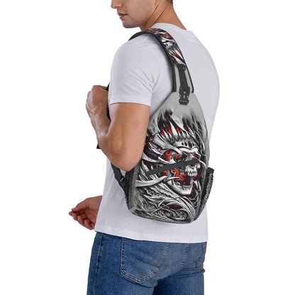 Gothic Skeleton Death Skull Sling Chest Bag Custom Crossbody Shoulder Backpack for Men Cycling Camping Daypack