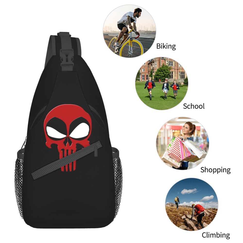 Casual Punishers Skeleton Skull Sling Crossbody Backpack Men Shoulder Chest Bags for Camping Biking