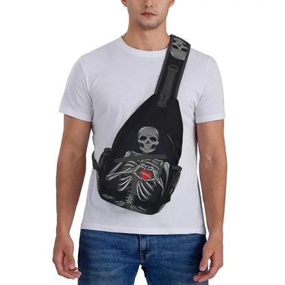 Gothic Skeleton Death Skull Sling Chest Bag Custom Crossbody Shoulder Backpack for Men Cycling Camping Daypack