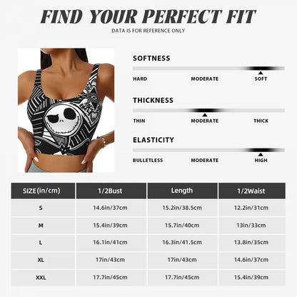 Custom Women's Nightmare Before Christmas Sports Bras Skellington Halloween Skull High Impact Gym Workout Running Crop Tank Tops