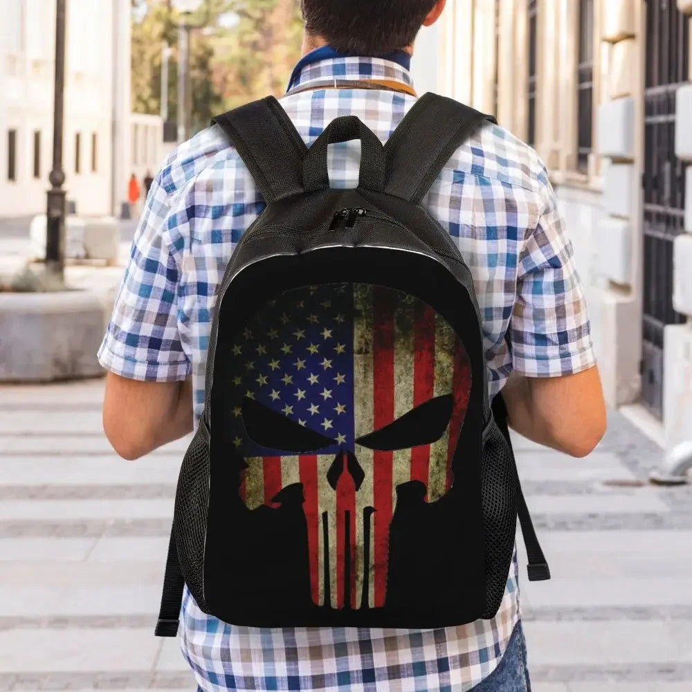 Customized Superhero Backpack Men Women Basic Bookbag for College School Punisher Skull Symbol Bags