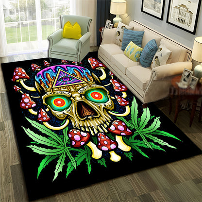 Smoke Maple Weed Plants Green Death Skull Carpet Rug for Home Living Room Bedroom Sofa Doormat Decor,Area Rug Non-slip Floor Mat