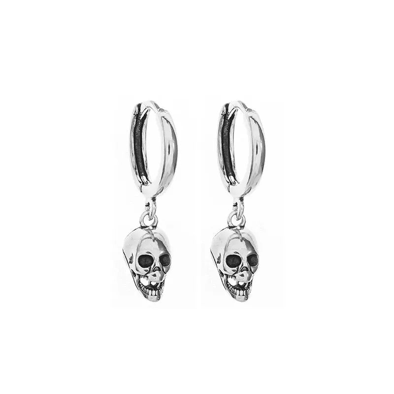 Silver-Plated Skull Earrings Gothic Ghost Head Hypoallergenic Earrings for Men Punk Rock Trendy Halloween Jewelry