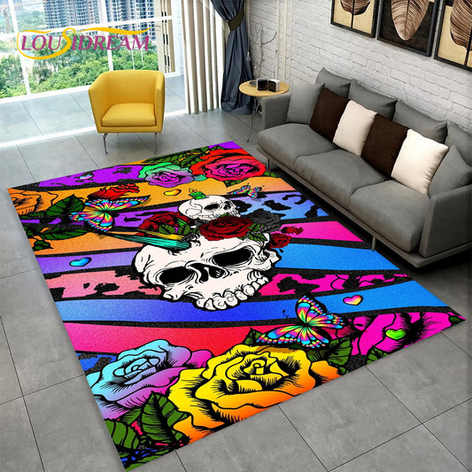 3D Creative Horror Indian Skull Area Rug,Carpet Rug for Home Living Room Bedroom Sofa Doormat Decor,Kitchen Non-slip Floor Mat