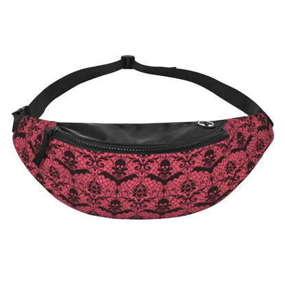 Gothic Skull Flower Fanny Pack Women Men Custom Goth Halloween Crossbody Waist Bag for Cycling Camping Phone Money Pouch