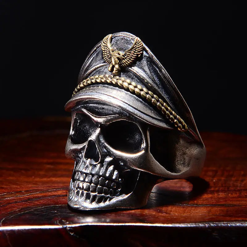 Retro Officer Skull Rings for Men Punk Hip Hop Rock Skeleton Trendy Ring Fashion Jewelry Gifts Adjustable