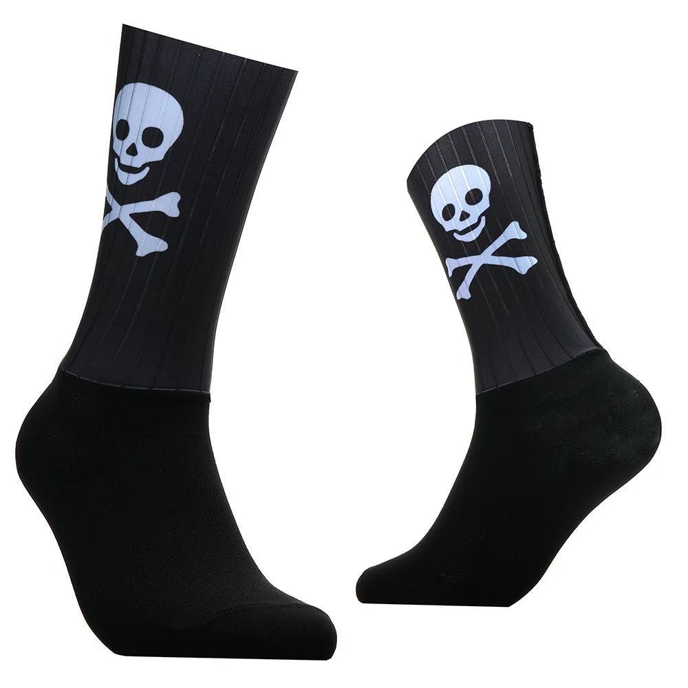 Skull Non-slip Sports Silicone Seamless Aero Cycling Socks Breathable Pattern Road Bike Racing Socks