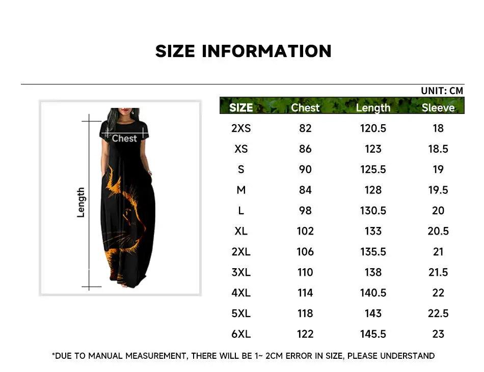 Skull Print Women Casual Short Sleeve Camisole Dress Loose Long Double Pocket Beach Resort DressWoman Dress