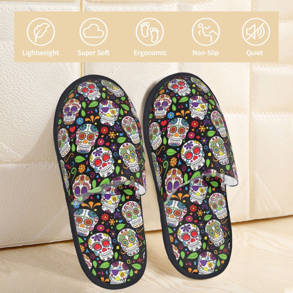 Halloween Catrina Sugar Skull House Slippers Soft Memory Foam Shoes Day Of The Dead Mexican Lady Comfy Warm Anti-Skid Slipper