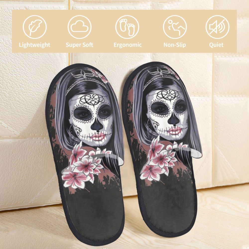 Halloween Catrina Sugar Skull House Slippers Soft Memory Foam Shoes Day Of The Dead Mexican Lady Comfy Warm Anti-Skid Slipper