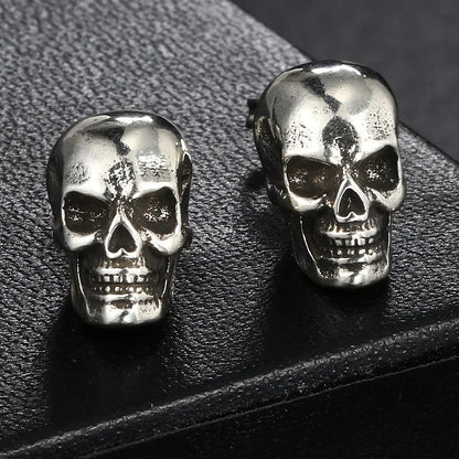 1 Pair Street Hiphop Halloween Punk Skull Piercing Stud Earrings for Men Black Gold Color Ear Accessories Fashion Jewelry