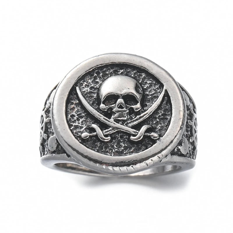 Personalized Punk Double Knife Skull Pirate Ring Men's Glamour Creative Hip Hop Rock Party Ring Stainless Steel Accessories