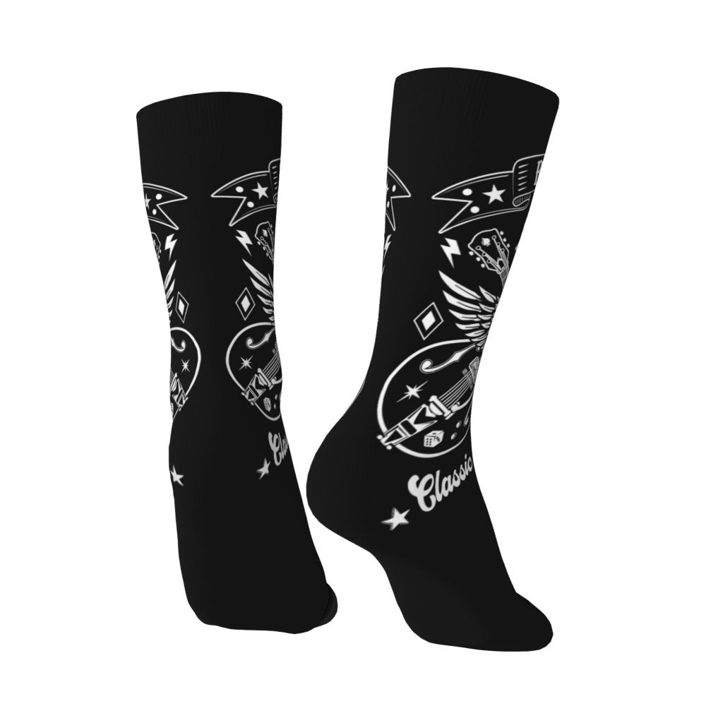 Custom Rockabilly Motorcycle Rider Rock Skull Men's Crew Socks Unisex Kawaii 3D Printed Dress Socks