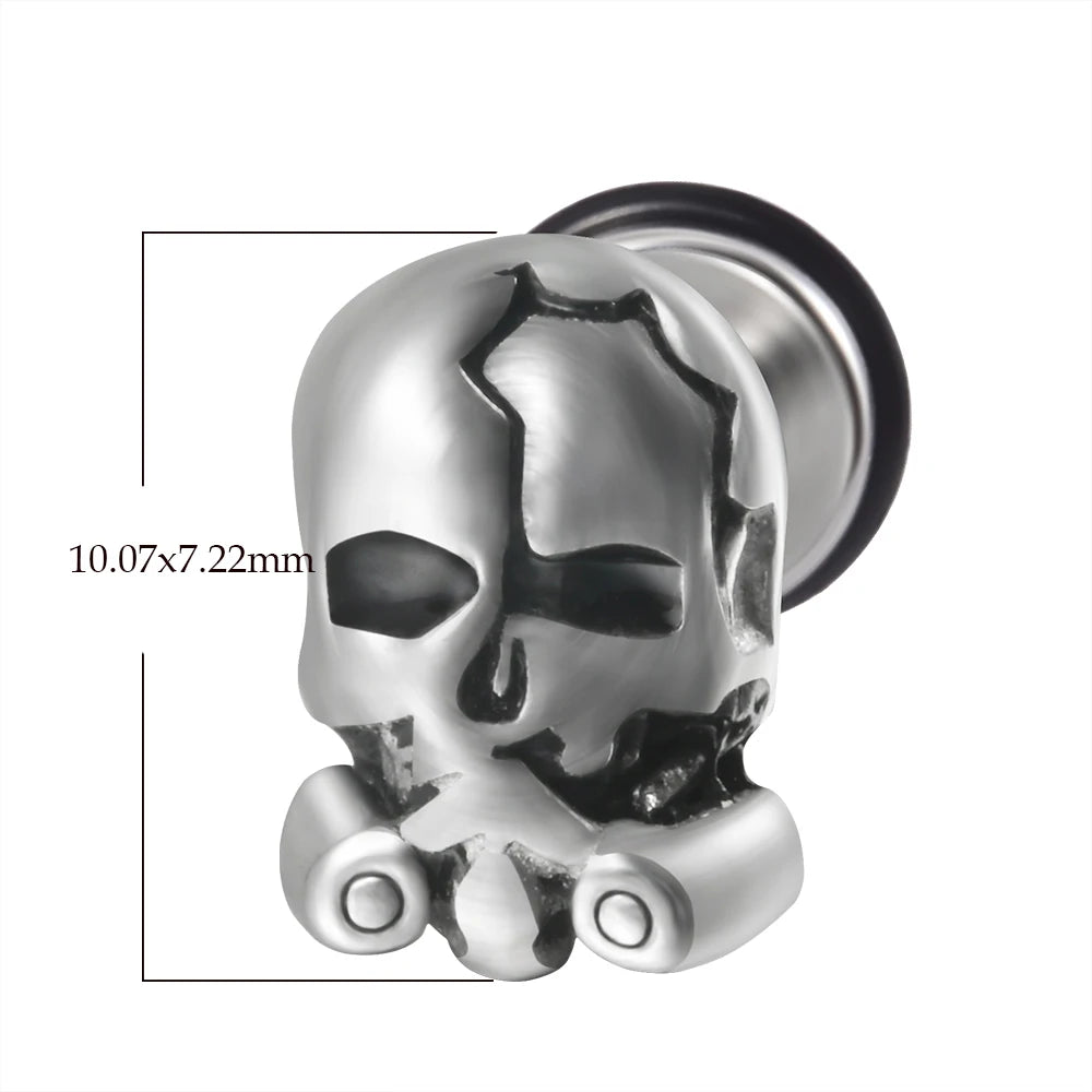 1PC Surgical Steel Skull Ear Stud Demon Skeleton Earrings Men Hiphop Style Prevent Allergy Ear Piercing Jewelry