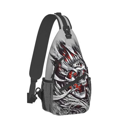 Gothic Skeleton Death Skull Sling Chest Bag Custom Crossbody Shoulder Backpack for Men Cycling Camping Daypack