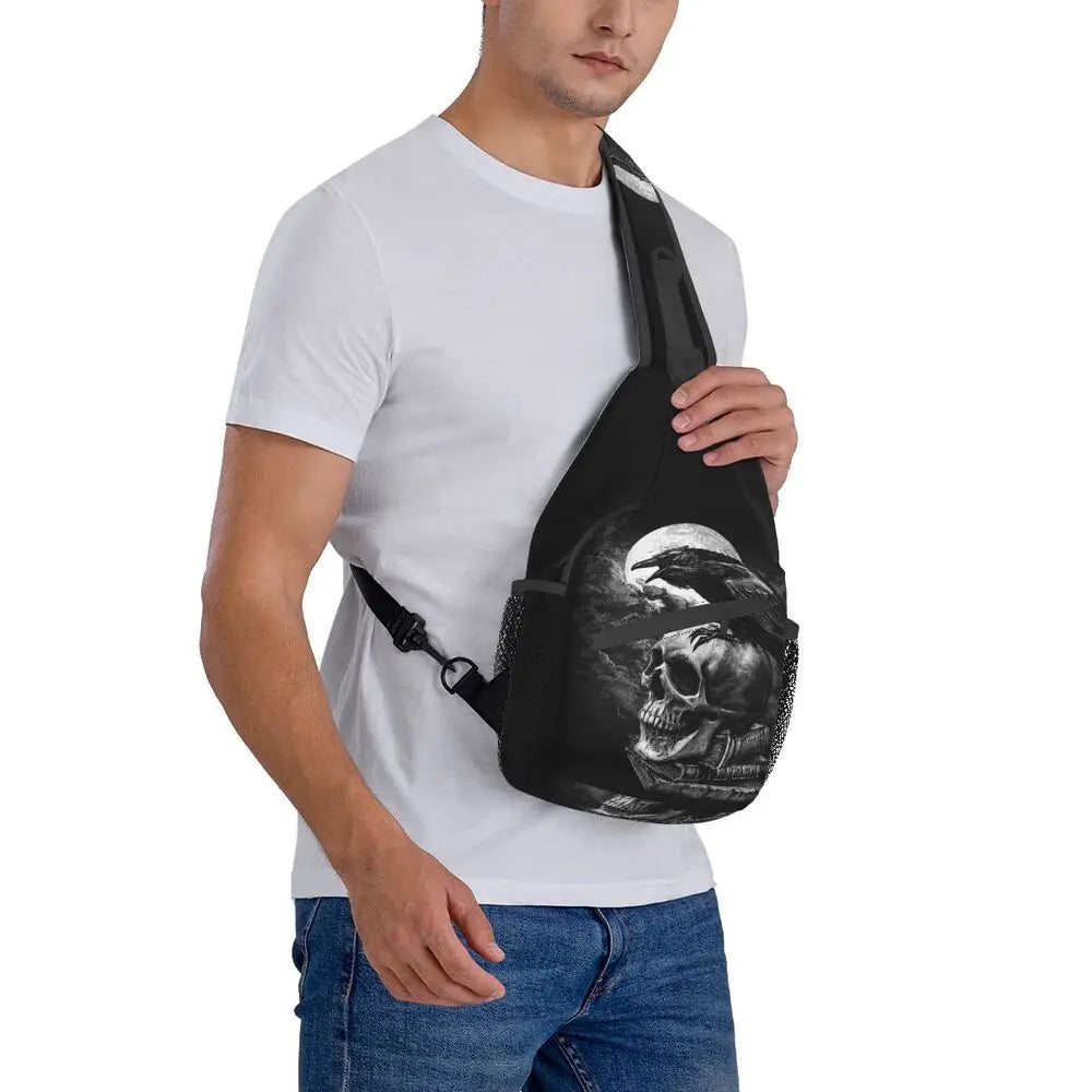 Gothic Skeleton Death Skull Sling Chest Bag Custom Crossbody Shoulder Backpack for Men Cycling Camping Daypack