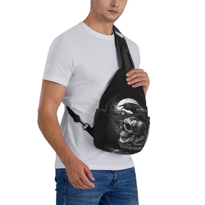 Gothic Skeleton Death Skull Sling Chest Bag Custom Crossbody Shoulder Backpack for Men Cycling Camping Daypack