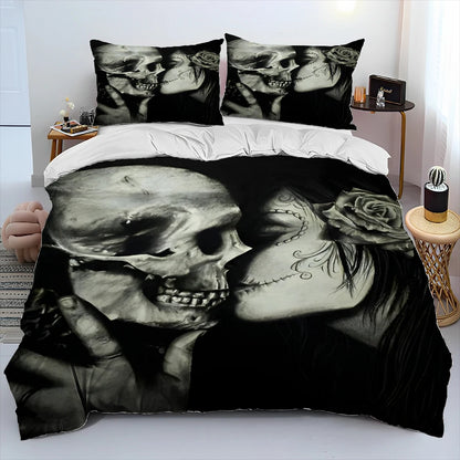 3D Gothic Horror Female Skull Dead Girl Bedding Set,Duvet Cover Bed Set Quilt Cover Pillowcase,King Queen Size Bedding Set Adult