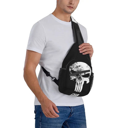 Vintage Skeleton Punishers Skull Crossbody Sling Backpack Men Custom Chest Shoulder Bag for Cycling Camping Daypack