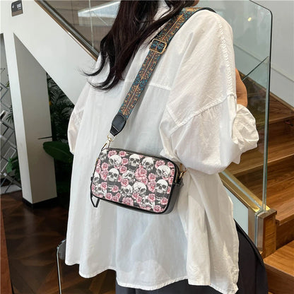 Skull Jack Print Crossbody Bag Wind Lady Shoulder Bag Casual Fashion Phone Purse Mini Bag Female PU Leather Satchel Handbag