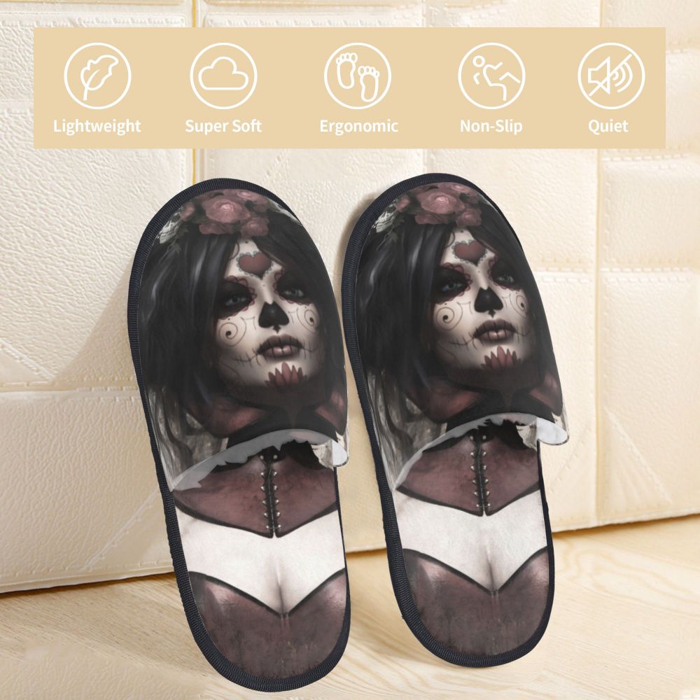 Halloween Catrina Sugar Skull House Slippers Soft Memory Foam Shoes Day Of The Dead Mexican Lady Comfy Warm Anti-Skid Slipper