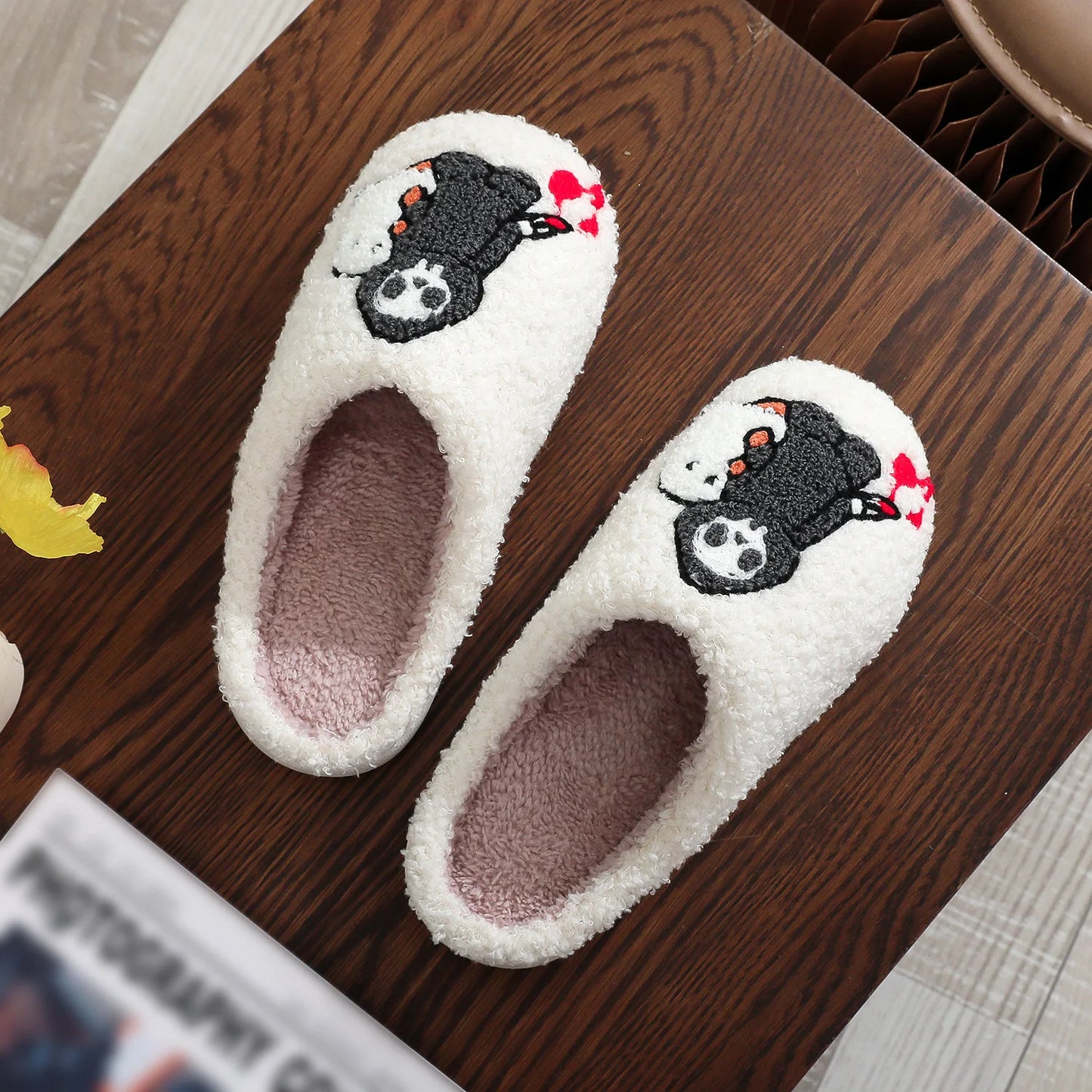 Halloween Skull Embroidery Cotton Slippers Home Flat Indoor Ghost Non-slip Women Men Thickened Slippers Goat Halloween Gift