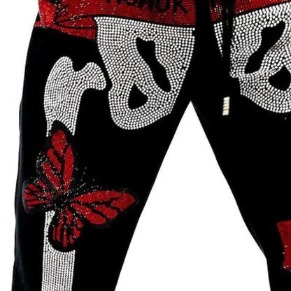 Punk Skull Rhinestones Sweatpants Men Women Aesthetic Y2K Gothic Streetwear Joggers Pants Vintage Casual Loose Sporting Clothing