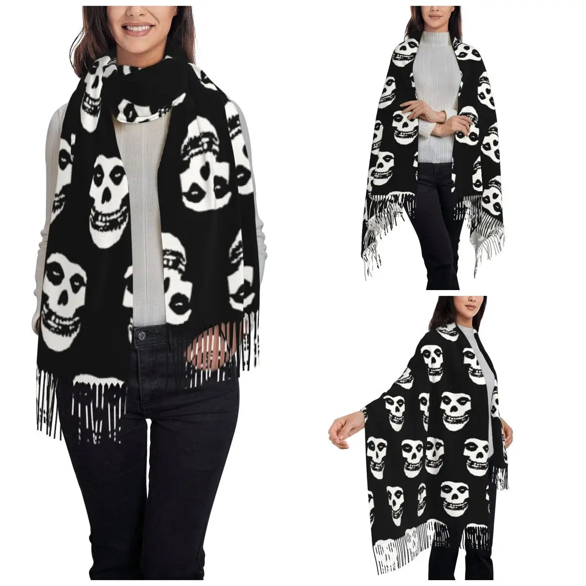 Misfits-Logo Scarf for Women Fall Winter Shawl Wrap Long Scarves with Tassel Ladies